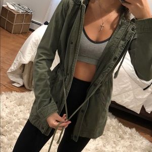Green khaki jacket with sweatshirt hood